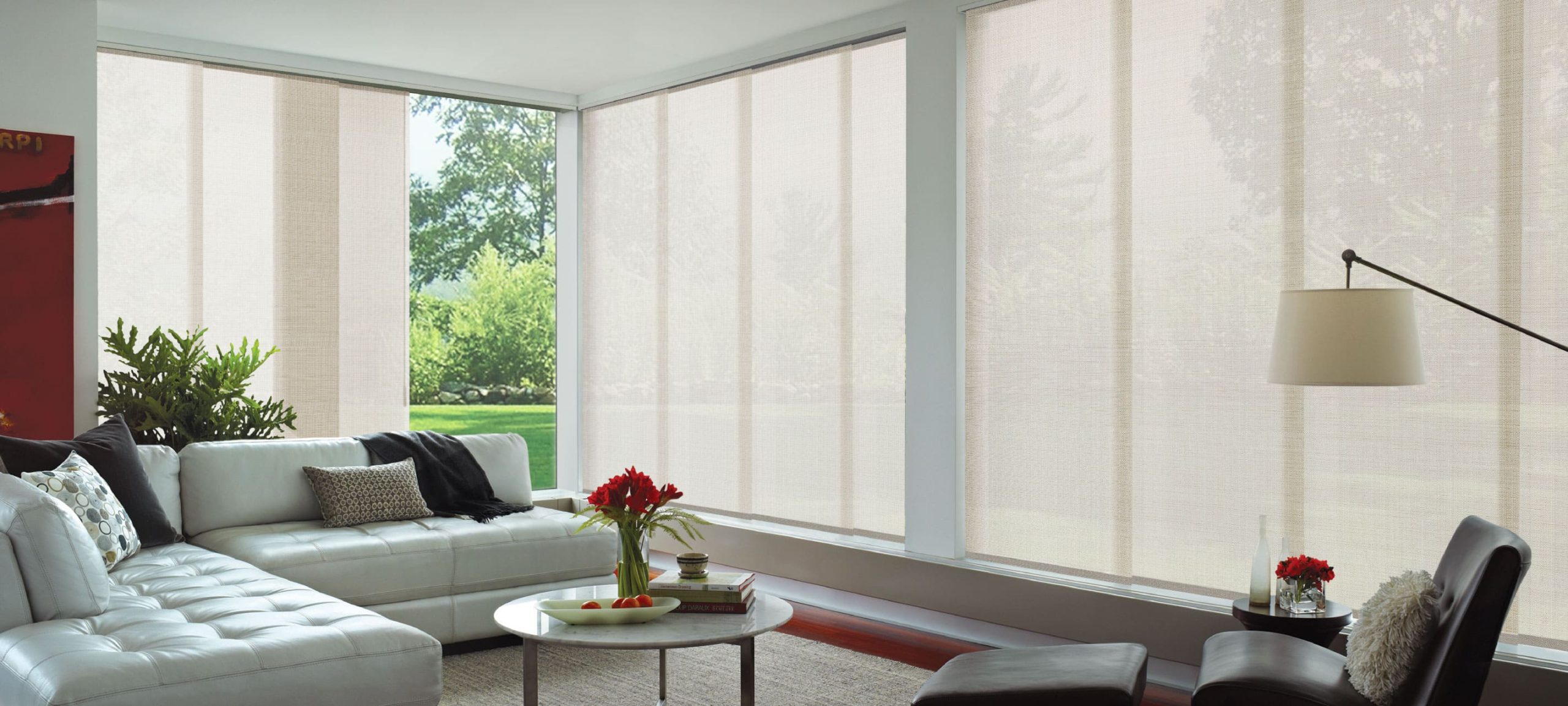 Panel glide window furnishings on a wide window