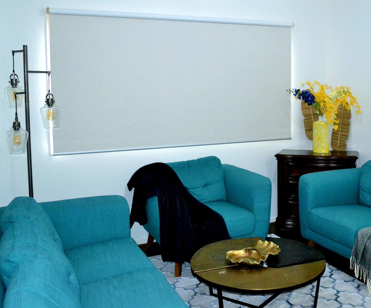 Blockout roller blind in a living room